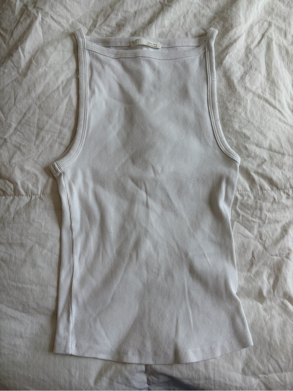 Zara White Ribbed Square-Neck Tank Top SIZE S